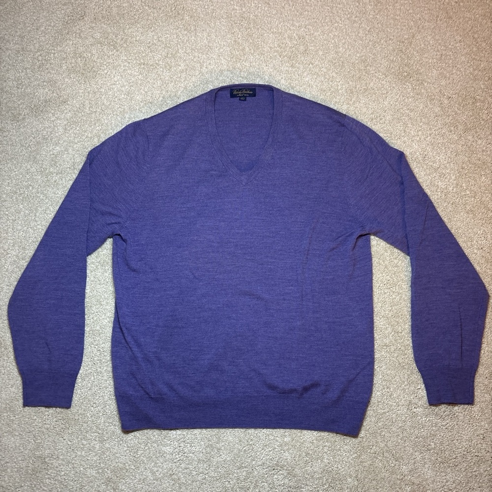 Brooks Brothers Men’s 88% Merino Wool V Neck Sweater Purple